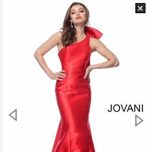 Jovani 62463 Red One Shoulder Sleeveless Evening Gown